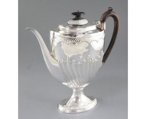 A Victorian silver pedestal coffee pot, by Harrison Brothers and Howson, hallmarked Sheffield 1895, with fancy fluted decorat