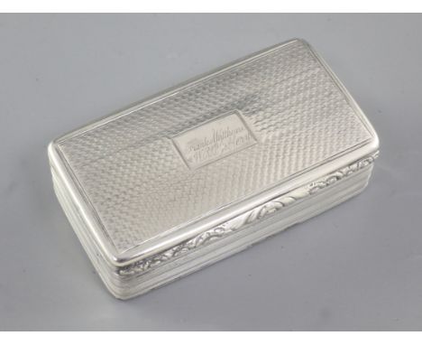 A William IV silver snuff box, by Taylor & Perry, hallmarked Birmingham 1834, of rectangular form, with reeded edges and engr