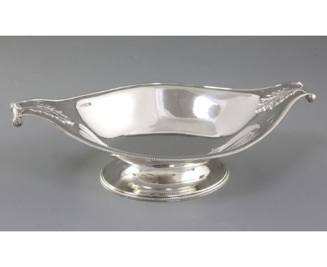 A George V silver navette shaped bowl, hallmarked Sheffield, 1926, (George Howson) Harrison Brothers & Howson, with gadrooned