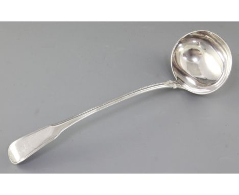 A George III silver fiddle and thread pattern soup ladle, by Richard Crossley, hallmarked London 1805, crested, Length: 320mm