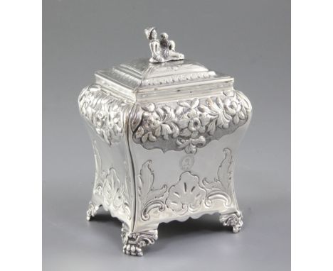 A George IV silver tea caddy and cover, by Thomas Blagden & Co, hallmarked Sheffield 1827, of bombe form with floral decorati
