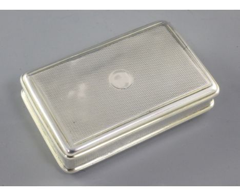 A George III silver snuff box, by William Eley II, hallmarked London 1812, of rectangular form, with engine turned decoration