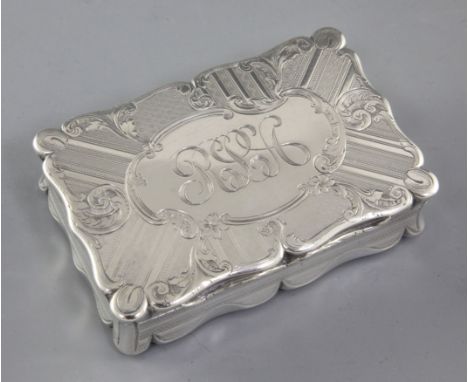 An early Victorian engine turned silver table snuff box, by Edward Smith, hallmarked Birmingham 1848, of rectangular form, wi