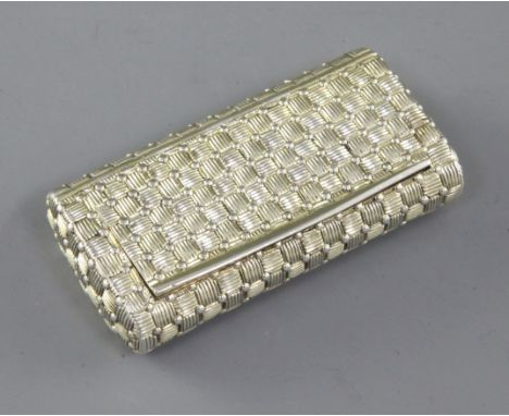 A good George III silver gilt snuff box, by John Reily, hallmarked London 1807, of rounded oblong form, with basket weave dec