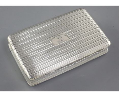 A George III silver snuff box, by John Lawrence & Co, hallmarked Birmingham 1818, of rectangular form with reeded decoration,