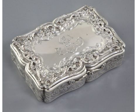 A good early Victorian silver table snuff box, by Nathaniel Mills, in original fitted case, hallmarked Birmingham 1841, of ob