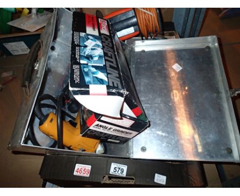 Box of mixed power tools to include grinder and drill