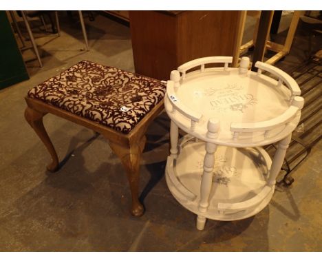 Two tier circular side table and a piano stool 