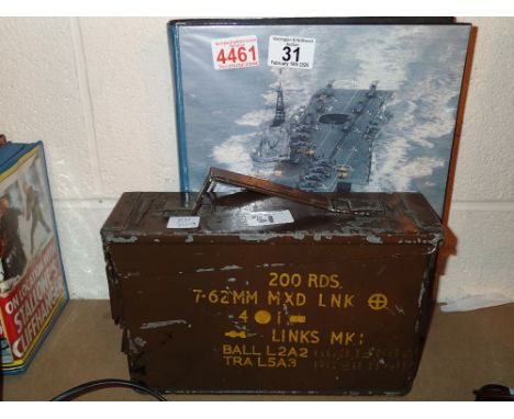 Metal ammunition case with Falklands war magazines in a folder 