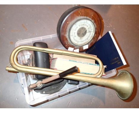 Box of collectables including a barometer 
