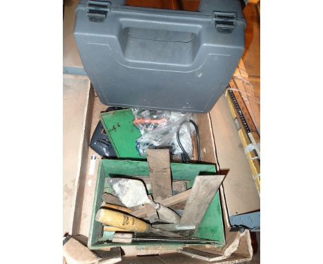 Two vintage skil drills with a box of vintage hand tools 