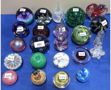 A collection of glass paperweights including a millefiori example dated 78, Caithness, Selkirk Glass,&nbsp;Teign Valley glass