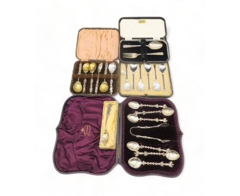 A collection of silver including a cased set of Victorian silver Maiden terminal coffee spoons and sugar tongs, by Horace Woo