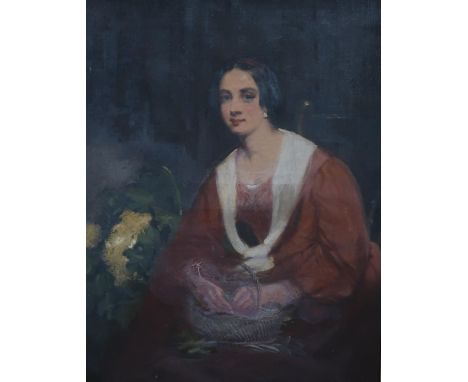 19th CENTURY SCHOOL &nbsp;PORTRAIT OF A YOUNG LADY PEELING PEAS &nbsp;Oil on canvas, 110 x 85cm Condition Report:Available up
