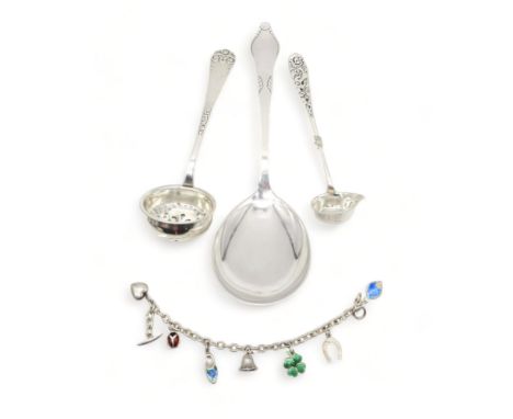 A Danish silver serving spoon, by H. Mathiesen, a Danish silver strainer ladle, and a Danish silver ladle, together with a ch