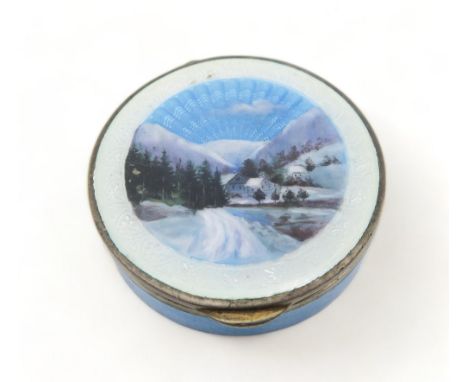 A German silver guilloche enamel compact, 800 standard, by Max&nbsp;Fleischmann, Pforzheim, with Austrian import marks, the t