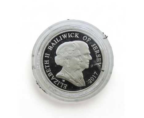 Elizabeth II&nbsp;(1952-2022) One Pound Platinum Wedding Obverse One off conjoined portrait of HM Queen Elizabeth II and Prin