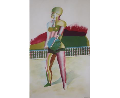 MICHAEL ROSCHLAU (GERMAN b.1942) &nbsp;BALCONY 1969 &nbsp;Lithograph, signed lower right, dated (19)70, numbered 1/13, 70 x 4