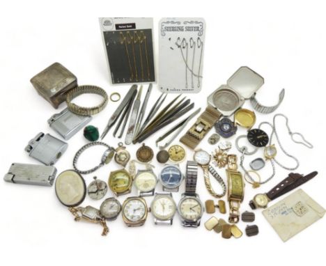 A small collection of watchmakers tools, and watches to include a stainless steel Le Coultre, the movement signed Jaeger Le C