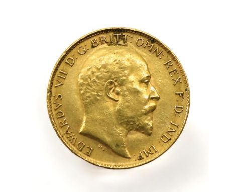 EDWARD VII&nbsp;½ Sovereign 1908 Obverse portrait of King Edward VII facing right legend around&nbsp;EDWARDVS VII D: G: BRITT