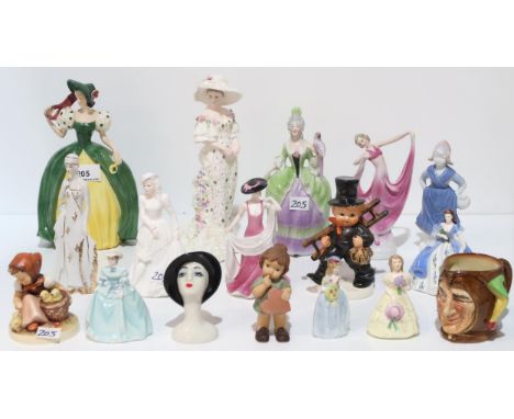 A collection of figures including Coalport The lovely Lady Christabel, other Coalport's, Goebel and Hummel figures etc and a 