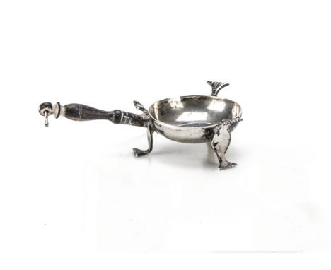 A 18th Century Dutch dolls’ house miniature silver pipe brazier, By Fredrik van Strant I, Amsterdam, with turned wooden handl