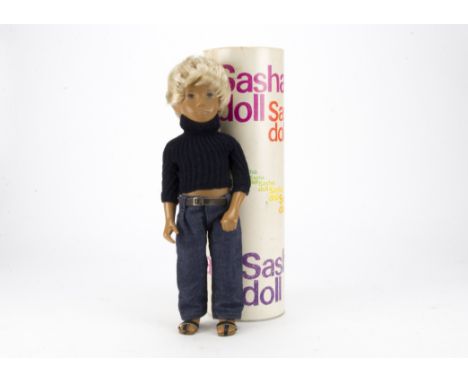 A Trendon Sasha Doll blonde Gregor, In Denims, in original tube with leaflet (missing tube lid)