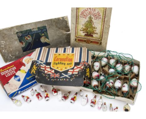 A very large collection of vintage Christmas tree lights, Some in the shape of Father Christmas and snowmen, many as Chinese 