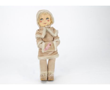 A Dean’s Rag Book Co. Betty Oxo, with pressed printed cloth face, light blonde mohair wig, swivel head, jointed limbs, light 