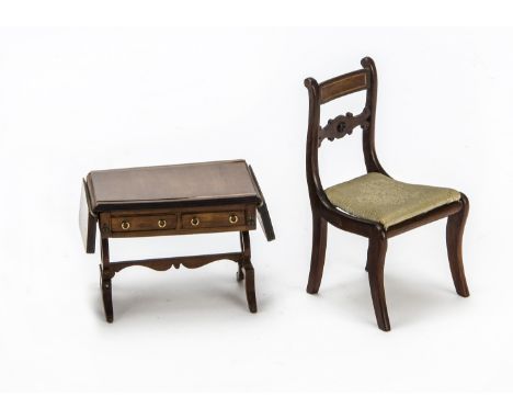 Fine modern model miniature dolls’ house furniture, a sofa table with fold down ends —3½in. (9cm.) wide (missing some inlay);