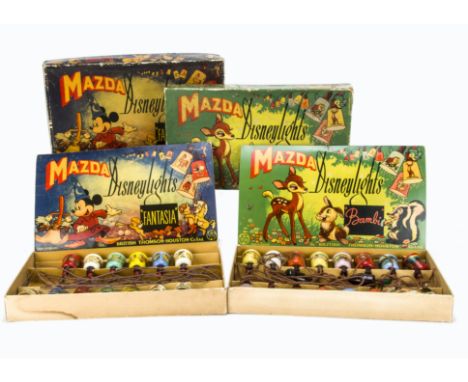 Two Mazda Disney Christmas tree light sets, Fantasia and Bambi, in original boxes with inner card for display (boxes with som