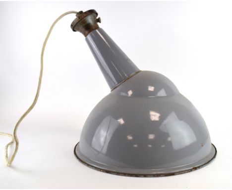 A Benjamin Saaflux grey enamelled industrial ceiling light of angled form CONDITION REPORT: Working order unknown. Some wear 