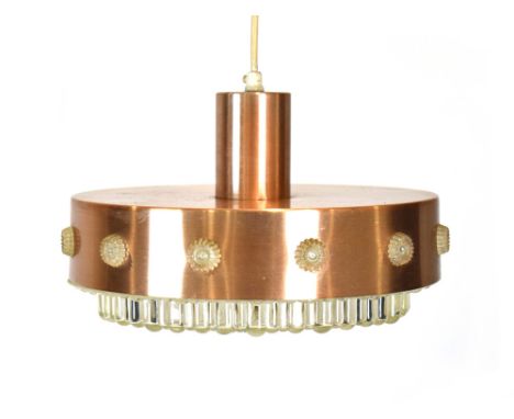 A 1970's copper coloured ceiling light with perspex roundels and diffuser CONDITION REPORT: Working order unknown. Some wear.