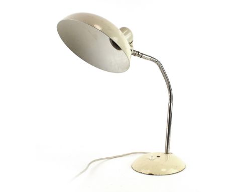 A German Bauhaus desk lamp with a white enamelled shade and flexible shaft, by SIS CONDITION REPORT: EU-plug, working order u