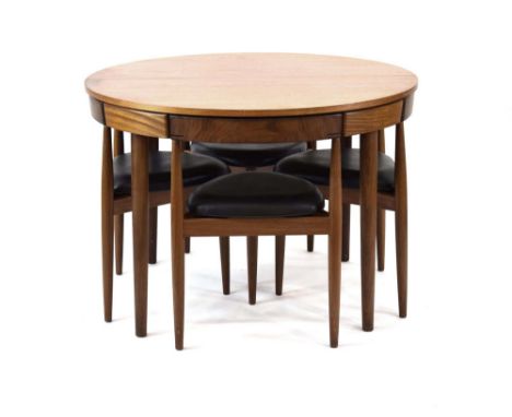 Hans Olsen for Frem Rojle, a teak 'nesting' suite including an extending table, circular to oval, 106 cm to 155 cm, and four 