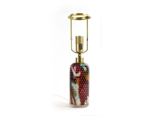 A Murano IVR Mazzega cased-glass table lamp with bubbles and abstract colours, with a brass cap and fittings, label to side, 