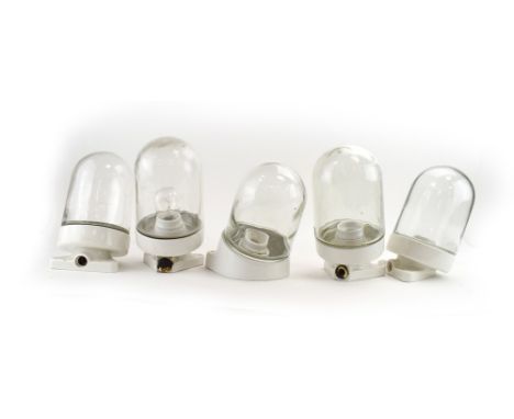 A set of 1950/60's ceramic and glass angled ceiling/wall lights