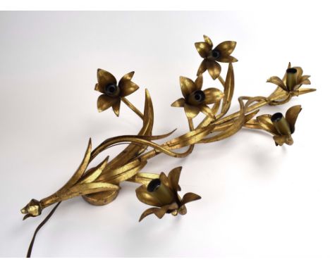 A Biasca Leuchten gilt wall light, the six spots within a foliate frame, h. 77 cm