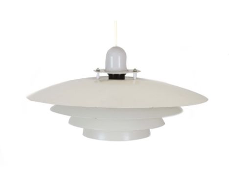 A white enamelled five-tier ceiling light in the manner of Louis Poulsen CONDITION REPORT: Working order unknown. Some wear.