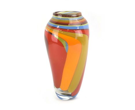 A contemporary cased-glass colourful vase of slender baluster form, h. 33 cm CONDITION REPORT: Some light surface scratches, 