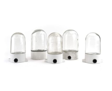 A set of graduated 1950/60's ceramic and glass ceiling/wall lights CONDITION REPORT: Two larger, three smaller. One of the sm