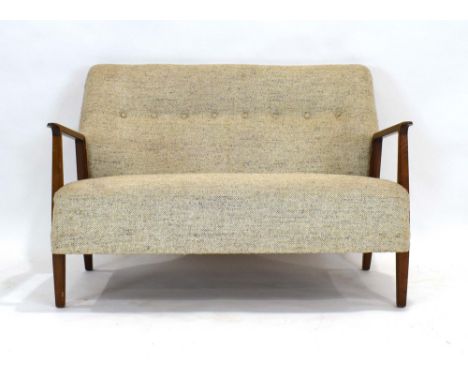 A 1960's Scandinavian two-seater cocktail sofa, the oatmeal button upholstery with a beech frame, l. 121 cm *Sold subject to 