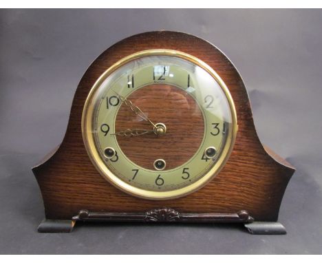 A Bentima Westminster chime mantel clock with lever escapement, key and pendulum 