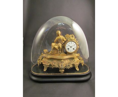 A 19th Century ormulu French figural mantel clock, Roman numerated enamel dial with 8-day striking French movement, mounted w