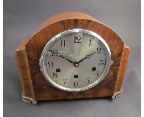 A 1930's Art Deco Westminster chime mantel clock, key and pendulum 