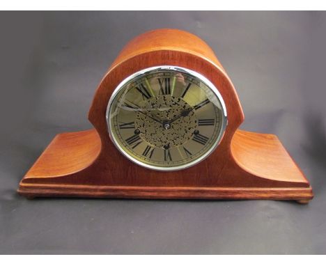 A large Edwardian Napoleon Hat mantel clock with Westminster chime, key and pendulum 