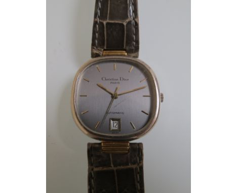 A gent's Christian Dior automatic watch in 18ct white gold case, brown leather strap 