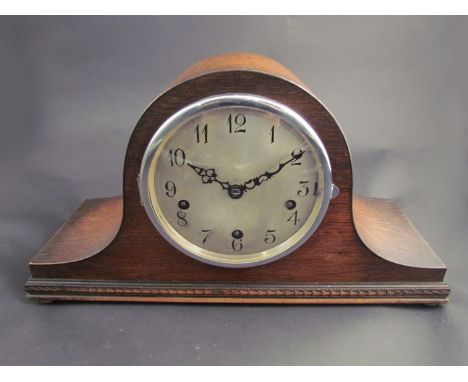 An Enfield Westminster chime Napoleon Hat mantel clock, key and pendulum 