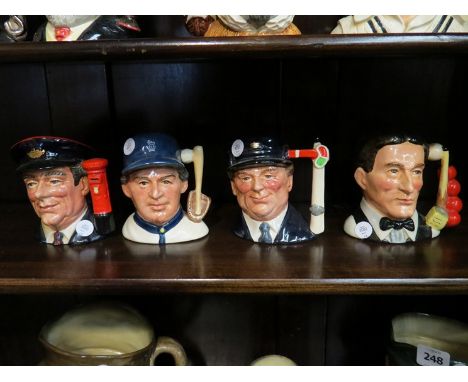 Four Royal Doulton character jugs - "The Snooker Player", "Engine Driver", "The Baseball Player" and "The Postman"