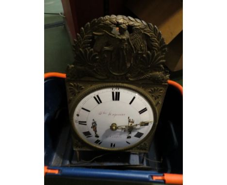 A 19th Century French comtoise clock with enamel convex Roman numerated dial, striking 8 day movement, with pendulum bob and 